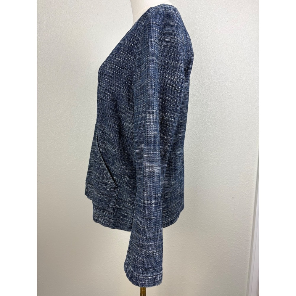 Pure Jill Indigo Blue Textured Button Front Jacket Womens XS Cotton Blend V-Neck - Picture 4 of 8